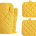 Oven Mitts and Pot Holders 4 pcs Set,High Heat Resistant 500 Degree Extra Thicken Long Kitchen Cotton Oven Glove for Cooking (12 Inch,Yellow)