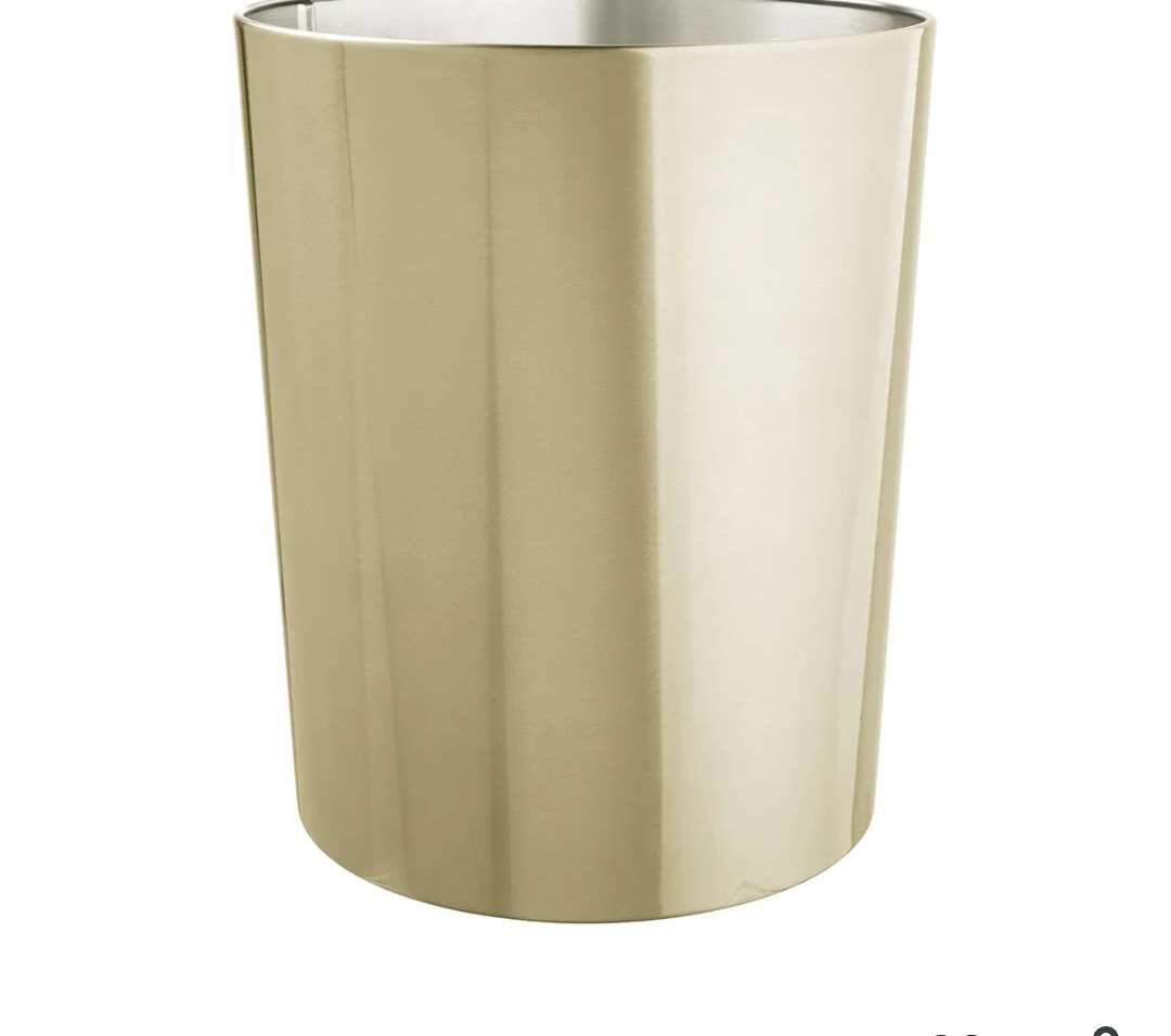 mDesign Round Metal Small 1.7 Gallon Recycle Trash Can Wastebasket, Garbage Container Bin for Bathrooms, Kitchen, Bedroom, Home Office - Durable Stainless Steel - Mirri Collection - Soft Brass