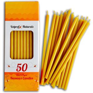 50 All Natural Dcor 100% Pure Beeswax Taper Candles  Tall (6 in), Unscented, Dripless, Smokeless, Slow Burning, Non Toxic, Honey Scent - for Home, Dinner, Cake, Prayer, Church, Hanukkah, Christmas