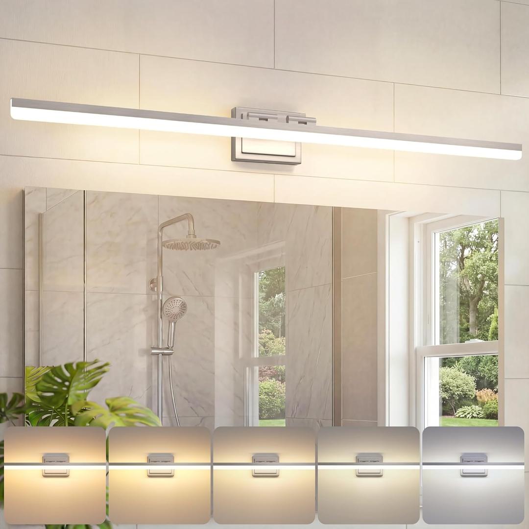 VOLISUN Modern Bathroom Vanity Light 48 inch, Rotatable, 40W Dimmable 5CCT Led Bathroom Light Fixture Over Mirror, Brushed Nickel Bar Vanity Light for Bathrooms Mirror Restroom-ETL Certificated