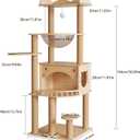 KVIDA Solid Pine Wood Cat Tree for Indoor Cats, 56.7 Tall Modern Cat Tower with Clear Acrylic Hammock & Condo House, Heavy Duty Wooden Cat Tree for Large Cats with Sisal Scratching Posts