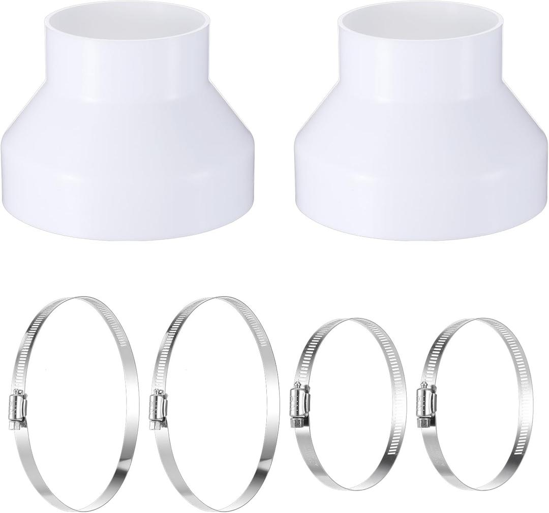 2 Set PVC Duct Adapter, 6 to 4 inch Duct Reducer Adapter with 2 Hose Clamps, Air Ducting Reducer Increaser, Air Ducting Adapters for Inline Ventilation Fitting, Blower and Exhaust, 150 mm to 100 mm