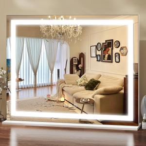 ROLOVE 23x18 Inch Lighted Vanity Mirror, 3-Color Dimmable LED & Touch Control - Large Makeup Mirror for Dressing Room (Wall/Tabletop Mount)