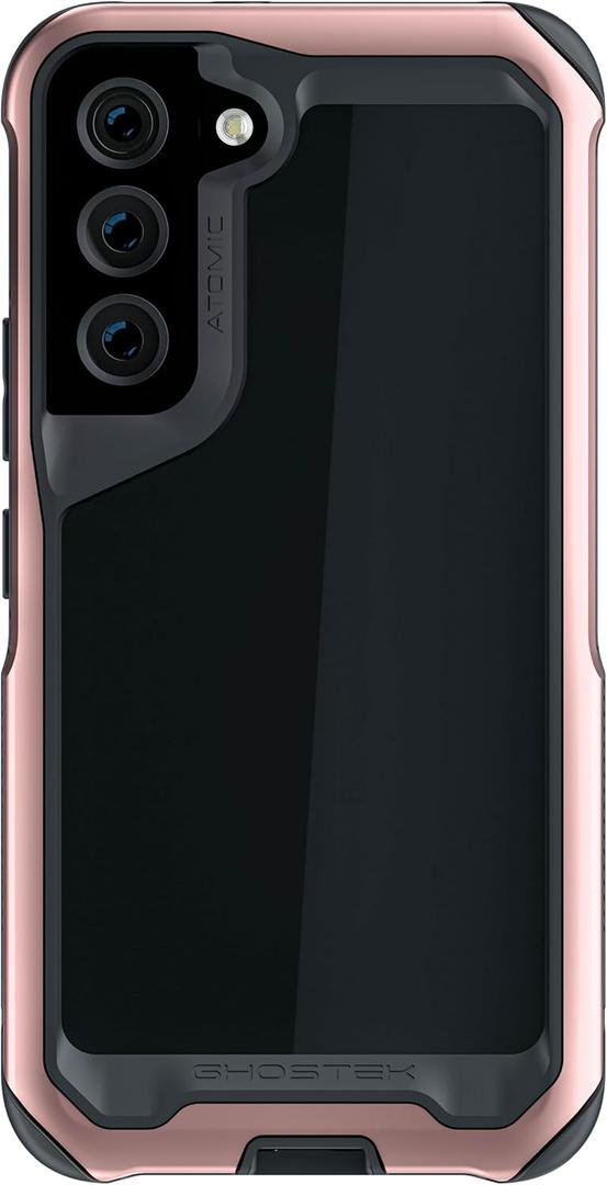 Ghostek ATOMIC slim S22 Case for Women with Crystal Clear Back and Lightweight Aluminum Bumper for Heavy Duty Protection Protective Phone Cover Designed for 2022 Samsung Galaxy S22 5G (6.1inch) (Pink)