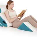 4PCS Orthopedic Bed Wedge Pillow Set - Post Surgery Pillows for Neck Back and Leg Pain Relief - Wedge Pillows for After Surgery for Acid Reflux & Sleeping & Heartburn (White Blue)