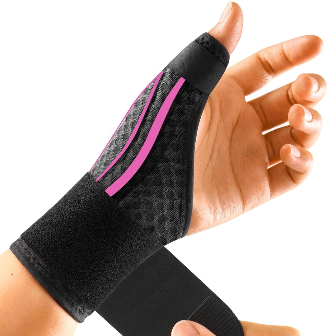 FREETOO Stable Thumb Wrist Brace Right Hand or Left Hand for Carpal Tunnel, Trigger Thumb Spica Splint for De Quervains Tenosynovitis, Thumb Stabilizer for Arthritis, CMC MCP Pain,Sprain, Pink Left M
