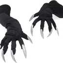 Halloween Costume Paw Gloves Long Fingernails Black Party Gloves Cat Claws Halloween Prop Wolf Claws Glove Cosplay Costume (Silver)