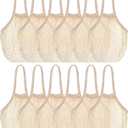 Eccliy 12 Pieces Farmers Mesh Grocery Bag Beach Bags Bulk Reusable Cotton Net Aesthetic Portable Tote with Handles for Fruit Vegetable(Beige)
