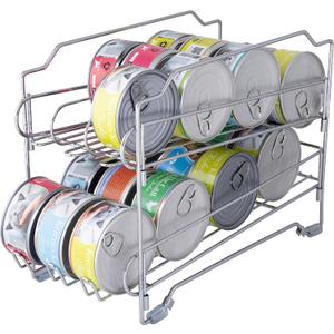 Pet Food Can Dispenser | Holds 24 Cans | Space Saving | Stackable | Cabinet Organizer | Chrome (15.5"x 5.5"x 10")