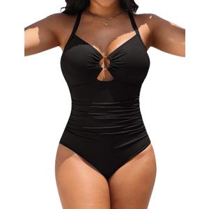 Blooming Jelly Womens One Piece Swimsuit Slimming Tummy Control Bathing Suit Shapewear Full Coverage Swim Suits (Large, Black)