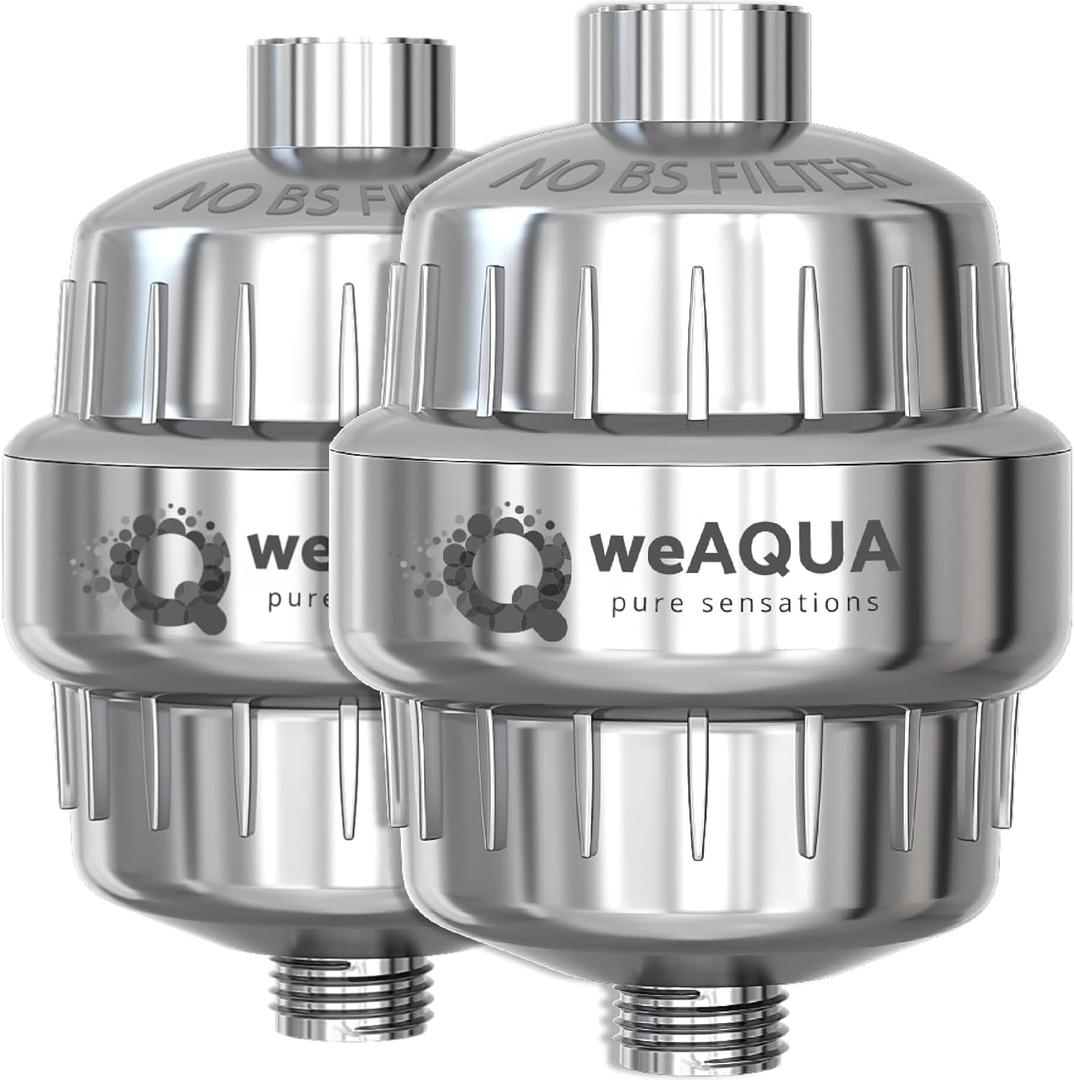 weAQUA Heavy Duty Shower Filter Family 2 PACK 99% Removal for Hard Water, Chlorine, Fluoride, Heavy Metals, Micro-life, Organics and More (Chrome)