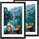 Hongkee 26x38 Poster Frame Set of 2, Rustic Black Wood Style - Display 24 x 36 Poster without Mat or 20x30 Picture with Mat, Wall Mounting Horizontal and Vertical