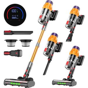 Cordless Vacuum Cleaner w/LED Display, 550W Self-Standing Cordless Stick Vacuum Cleaner for Home, Removable Battery/Lightweight/Rechargeable Pet Vacuum Cordless for Pet Hair/Hardwood Floor/Carpet