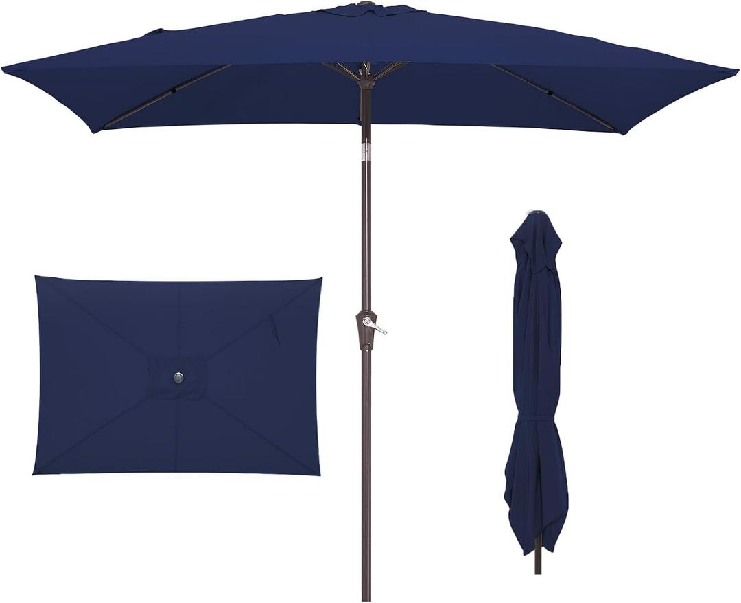 JEAREY 6.5x10 ft Rectangular Patio Umbrellas Rectangle Outdoor Umbrella with Push Button Tilt and Crank, Market Table Umbrella 6 Sturdy Ribs UV Protection for Poolside Garden Backyard Deck, Navy