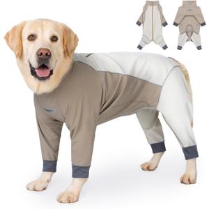Dog Full Body Winter Coat, Waterproof Fleece Jacket for Small Medium Large Dogs Reflective Snowsuit with Zipper for Outdoor Skating (Beige, 5XL(Weight 65-88 lbs))