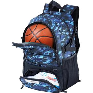 WOLT Basketball Backpack Large Sports Bag with Separate Ball Holder & Shoes Compartment, Best for Basketball, Soccer,Gym (Camouflage Blue)