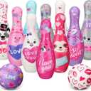 Syhood 12 Pcs Valentines Day Bowling Set 10 Foam Pins and 2 Balls Valentine Game Heart Owl Animal Bowling for Valentine Holiday Party Activity Indoor Outdoor