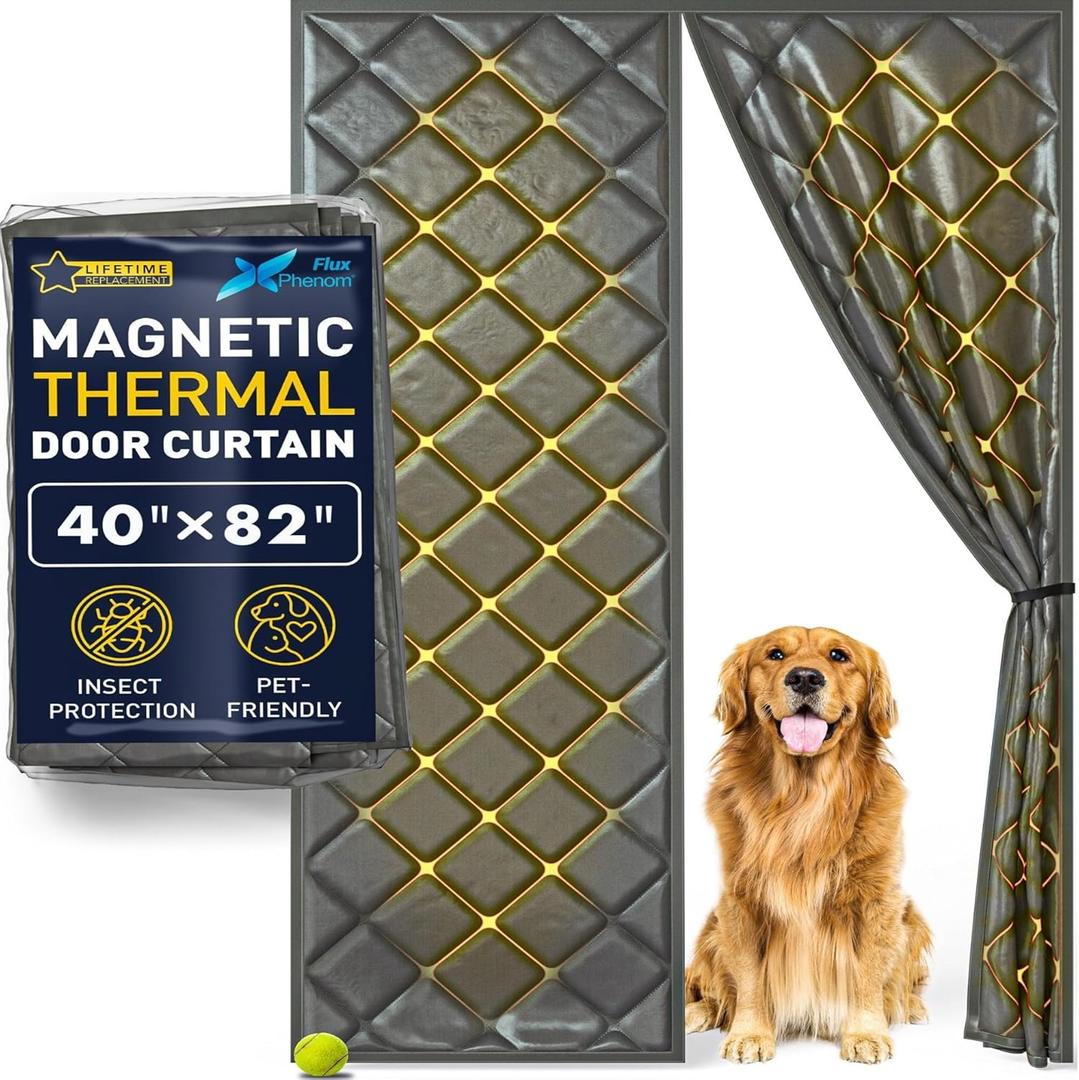 Flux Upgraded Heavy Duty Magnetic Insulated Door Curtain 40"x82"  Keep Cool Air in, Reduce Hot Air & Noise, 50 Magnets, Hands-Free Entry