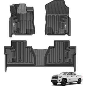 3W Floor Mats Fit for Toyota Tundra 2014-2021 (Only for CrewMax Cab), TPE All Weather Custom Fit Floor Liner for Tundra Accessories SR5/TRD/Limited 1st and 2nd Row Full Set Car Mats Easy Clean, Black