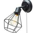 GLOBE Electric 65291 1-Light Plug-in or Hardwire Industrial Cage Wall Sconce, Matte Black Finish, On/Off Rotary Switch, 6ft Clear Cord, Wall Lights for Bedroom, Bulb Not Included
