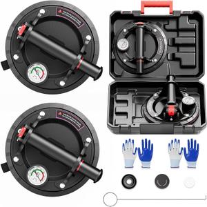 ZHJAN 8" Heavy Duty Glass Suction Cups (2 Pack) with Pressure Gauge  880 lbs Lift Capacity  Industrial Vacuum Lifters with Carrying Case for Large Glass, Tile, Granite, Window Replacement