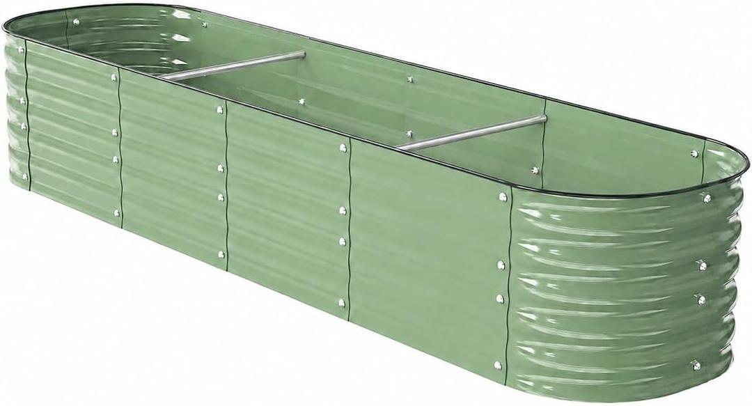 8x2 ft Galvanized Metal Raised Garden Bed 17-Inch Tall, Light Green, 8 × 2 × 1.4 FT