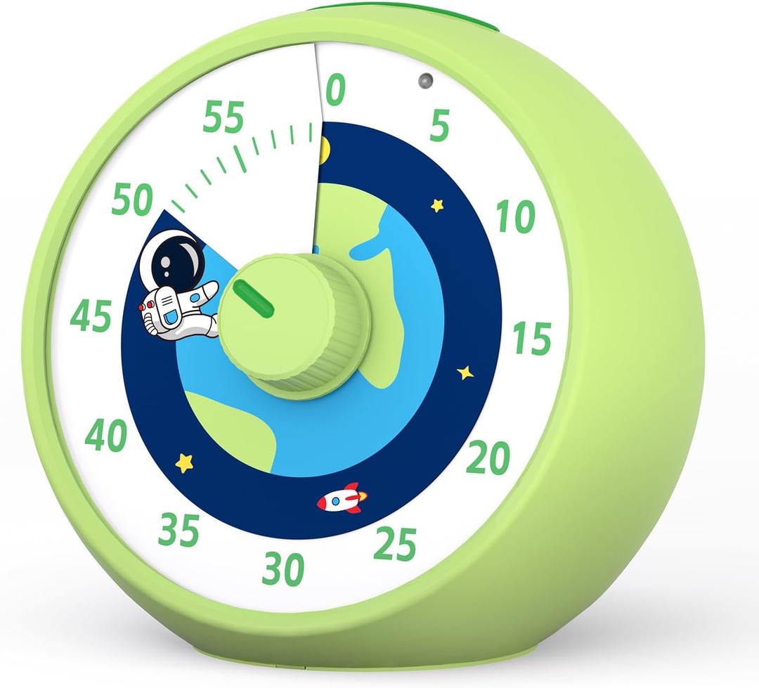 Visual Timer for Kids, 60-Minute Countdown Timer for Classroom Office Kitchen, Desk Timer Kids Time Management Tools with Silent Operation, Pomodoro Time Rainbow Pattern (Planet Green)