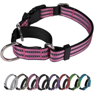Martingale Dog Collar, Adjustable Nylon Reflective Collar with Buckle No Pull Dog Collar for Small Medium Large Dogs (Pink, M)