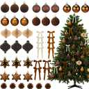 45 Pcs Brown Neutral Christmas Ornaments Set with Brown Balls Velvet Bows Pine Cones Ribbons Pentagram and Honeycomb for Xmas Tree Decorations Holiday Rustic Farmhouse Indoor Home Decor