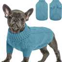 Queenmore Small Dog Pullover Sweater, Cold Weather Cable Knitwear, Classic Turtleneck Thick Warm Clothes for Chihuahua, Bulldog, Dachshund, Pug (Peacock Blue, Large)