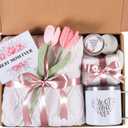 Mothers Day Gifts for Mom from Daughter Son Child, Mother Day Gift Basket for Stepmom, Mother-in-Law, Best Mom Ever Gift Box Set with Blanket Coffee Mug Socks Crochet Tulips Flower