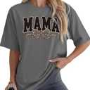 Mama Shirts for Women 2046 Oversized Mama Letter Print Cute Bow Mom Life Tshirts Mom Short Sleeve Casual Trendy Graphic Tees, Large