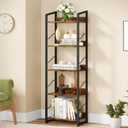 Hosfais 5 Tier Tall Bookshelf: Industrial Wood Book Shelf with Edge Protection Metal Narrow Bookshelf Bookcase Storage Organizer Display Rack for Living Room Home Office (Rustic Brown)