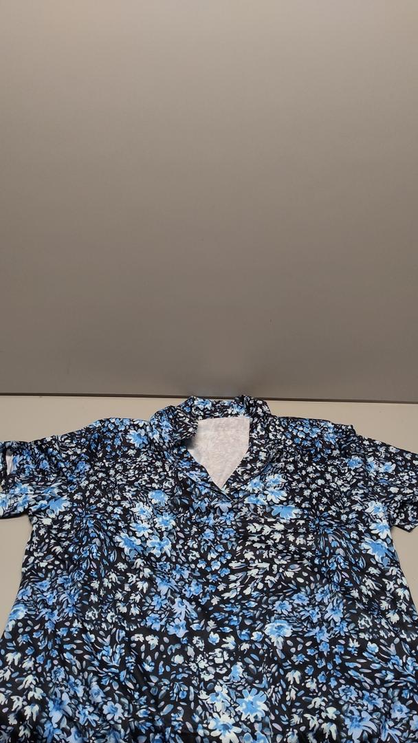 Hawaiin Button Up Shirt Short Sleeve Blue Men's XXL
