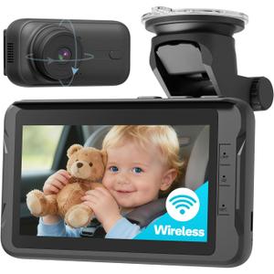 Wireless Baby Car Camera, Car Baby Monitor No Wi-Fi Needed, Auto Night Vision IR-Cut Adjustable Lens, Long Battery for Rear-Facing Seat Long Trips, Newborn Travel Essentials