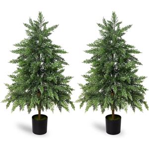 Real Touch Artificial Cedar Topiary Trees 3FT, 2 Sets of Realistic Potted UV Resistant Fake Plants for Front Porch for Outdoor & Indoor Front Porch, Garden, Patio, and Farmhouse Decor