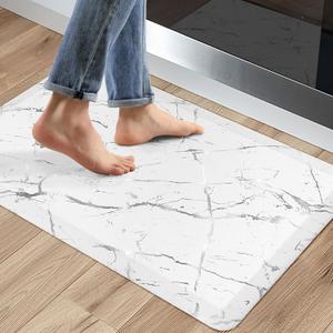 Silver Metallic Anti Fatigue Kitchen Mats for Floor 1/2 Inch Thick Cushioned Floor Mat 17.3x28, Non Slip Waterproof Comfort Kitchen Rugs Standing Desk Mat for Sink, Office, Laundry, White Marble