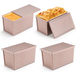 LIANYU Pullman Bread Loaf Pan with Lid, 4 Pack 1 Pound Nonstick Sourdough Loaf Pans, Heavy Duty Metal Baking Bread Tin, Homemade Sandwich Toast Bakeware, Oven Safe, Rose Gold