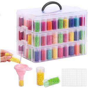 3-Tier Diamond Painting Storage Container, 150 Slots Portable Bead Organizer Box, Stackable Crafts Organizers for DIY Diamond Art Craft Jewelry Bead Storage