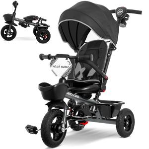 RIDYEE 7-in-1 Tricycle for 18 Months to 5 Years, All-Terrain Rubber Tires, Dual Wheel Brakes, Rotatable Seat for Toddlers 1.5-3, Tricycle for 3-5 Years with DIY Stickers, Grey, Small