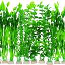 AQUANEAT Artificial Fish Tank Plants, Green Plastic Aquarium Accessories, Multi Shape Fake Decorations, 10packs