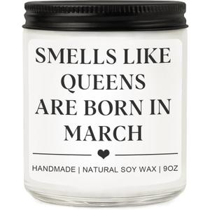 March Birthday Gifts for Women and Men - 'Queens are Born in March' Candle, Funny 20th 30th 40th 50th Birthday Gift Ideas for Mom Wife Sister Girlfriends Best Friend
