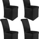 Moukeren Set of 4 Velvet Stretch Chair Covers Stretch Slipcovers Fur Chairs Cover Soft Removable Long Solid Slipcover for Wedding Dining Room(Black)