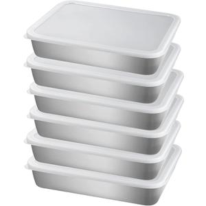 Square Serving Tray with Sealing Cover, 6 Pcs 9.8 Inch x 7.87 Inch x 1.97 Inch Inch Strainless Steel Trinket Tray, for Serving Fruit, Barbecue, Grilled Meat, and Snack at Party and Outdoors (6)
