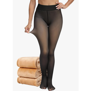 CHRLEISURE Women's Fleece Lined Tights - Fake Sheer Warm Pantyhose Thick Winter Leggings, S/M