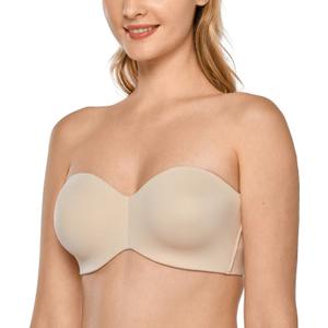 DELIMIRA Women's Strapless Bra Unlined Underwire Minimizer Plus Size Support (40DD, Beige)