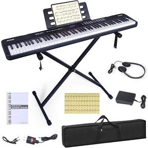 88 Key Piano Keyboard, Semi Weighted Electronic Digital Piano with Music Stand, Power Supply, Sustain Pedal, Bluetooth, Stand, MIDI, for Beginner Professional at Home, Stage