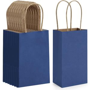 BagDream 100Pack 3.5x2.4x6.7 Inches Small-Kraft-Paper-Gift-Bags with Handles Bulk-Mini-Party-Favor-Gift-Bags Recyclable Tiny Navy Blue Paper Sacks for Samples, Candy