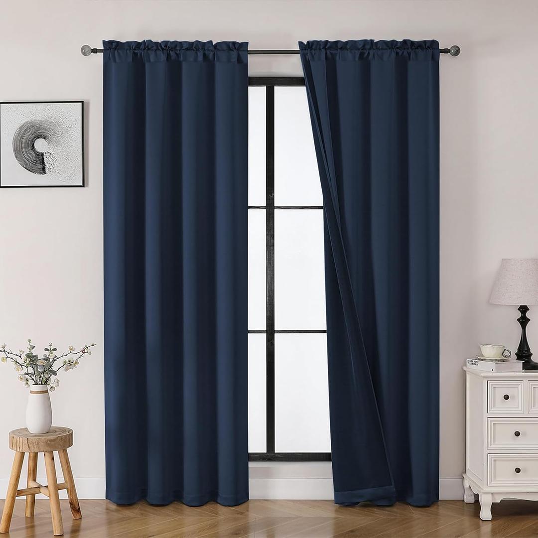 OWENIE Heidi Navy Blue Curtains for Living Room & Bedroom, 72 Inches Long, 2 Panels Set, Room Darkening, Elegant Solid Rod Pocket Curtains & Drapes, 40" W x 72" L, 2 Pcs