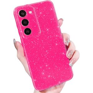 MINSCOSE Compatible with Samsung Galaxy S23 5G Case,Cute Neon Bright Color,Glitter Bling Thin Slim Shockproof Silicone Sparkly Cover for Women Girl for Galaxy S23 6.1 INCH-Hot Pink